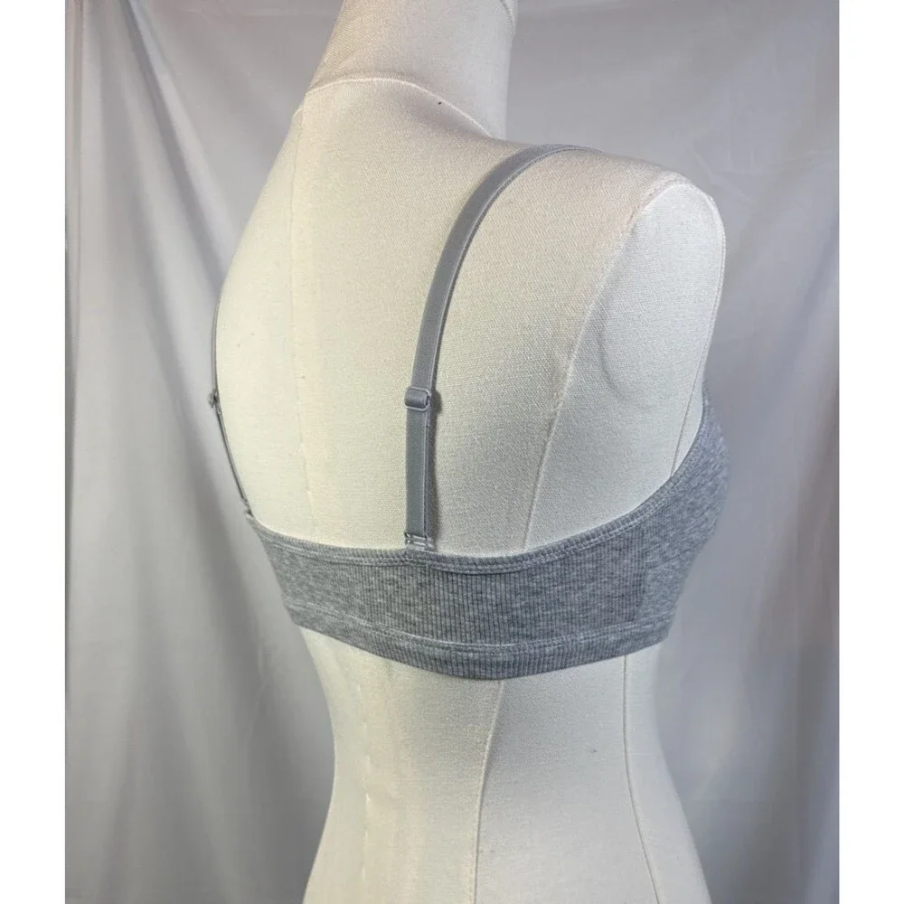 Auden Women's Size XS Cotton Blend Scoop Ribbed Bralette Bra Light Heather Gray